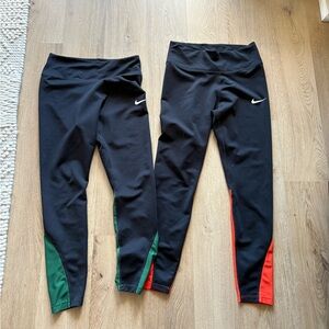 TWO pairs of Nike Leggings in Orange and Green